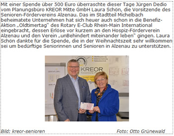 Spende Kreor 2019 an Seniorenförderverein